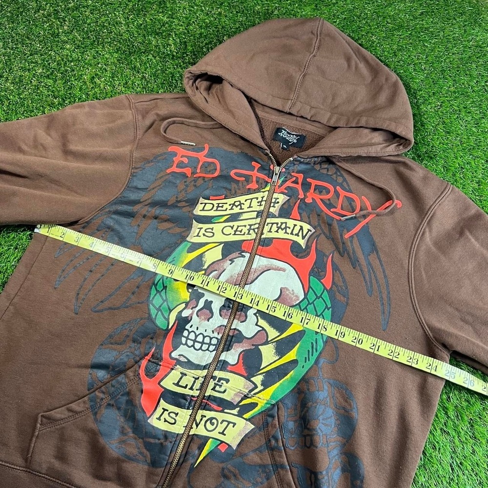 Ed Hardy Skull Eagle Zip Hoodie Brown Graphic Y2K Tattoo Men's XL Full Zip Zip - Picture 5 of 7